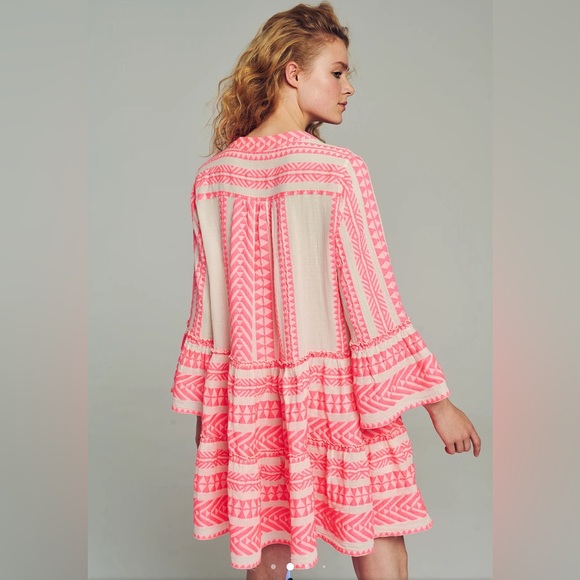 NWT DEVOTION TWINS Short ELLA Cotton MIni Dress Medium Petite MP Rose Neon Pink - Picture 6 of 11